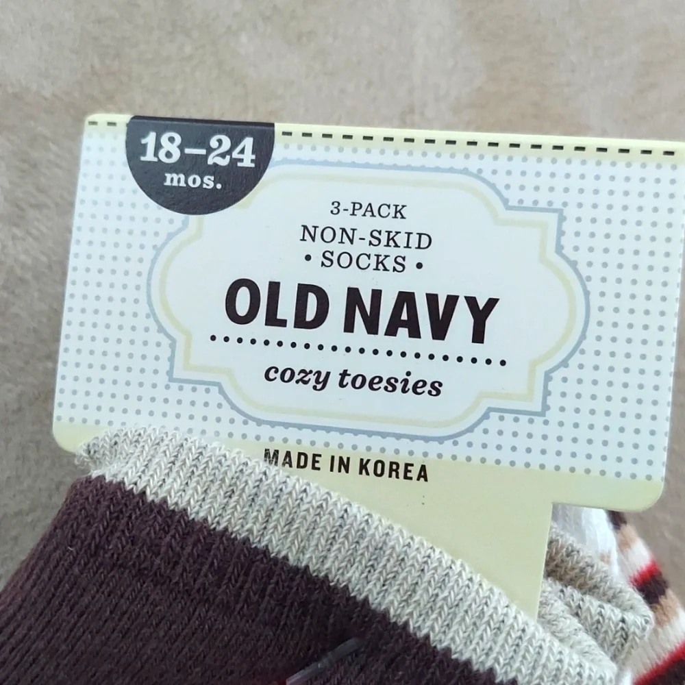 Old Navy Non Skid socks 3pack - monkey stripes - 18-24 mos